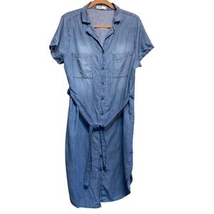 Sonoma Classic Chambray Shirt Dress XL Blue Cotton Boho Midi Coastal Nautical